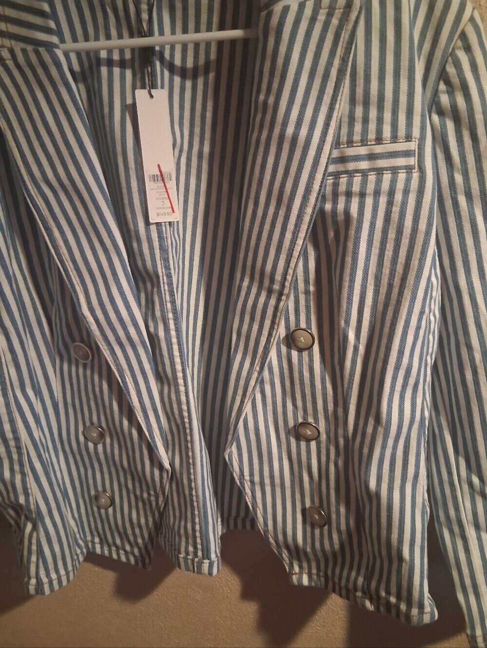 Chico's NWT Mercado Stripe Denim Blazer Nautical Blue White 3/16 - Picture 5 of 7